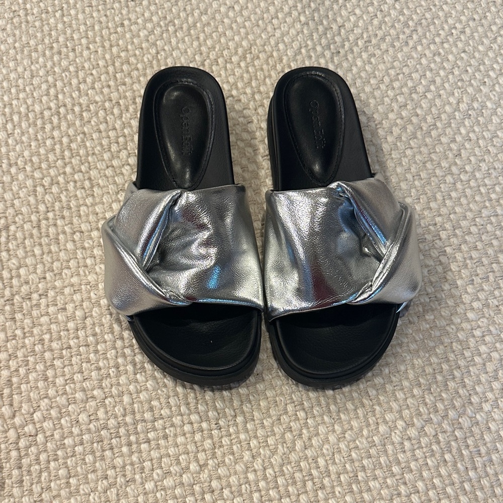 Silver Slide Sandals
